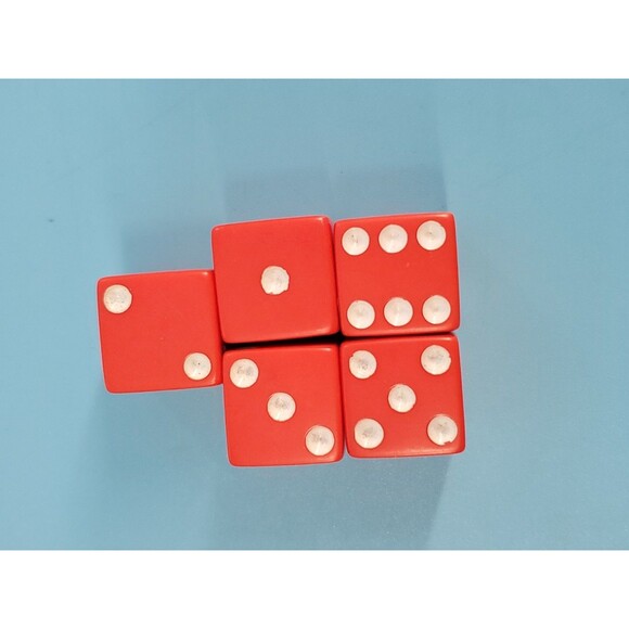 5 Red 6 Sided Dice Square White Dots Board Game Replacement - Picture 2 of 5